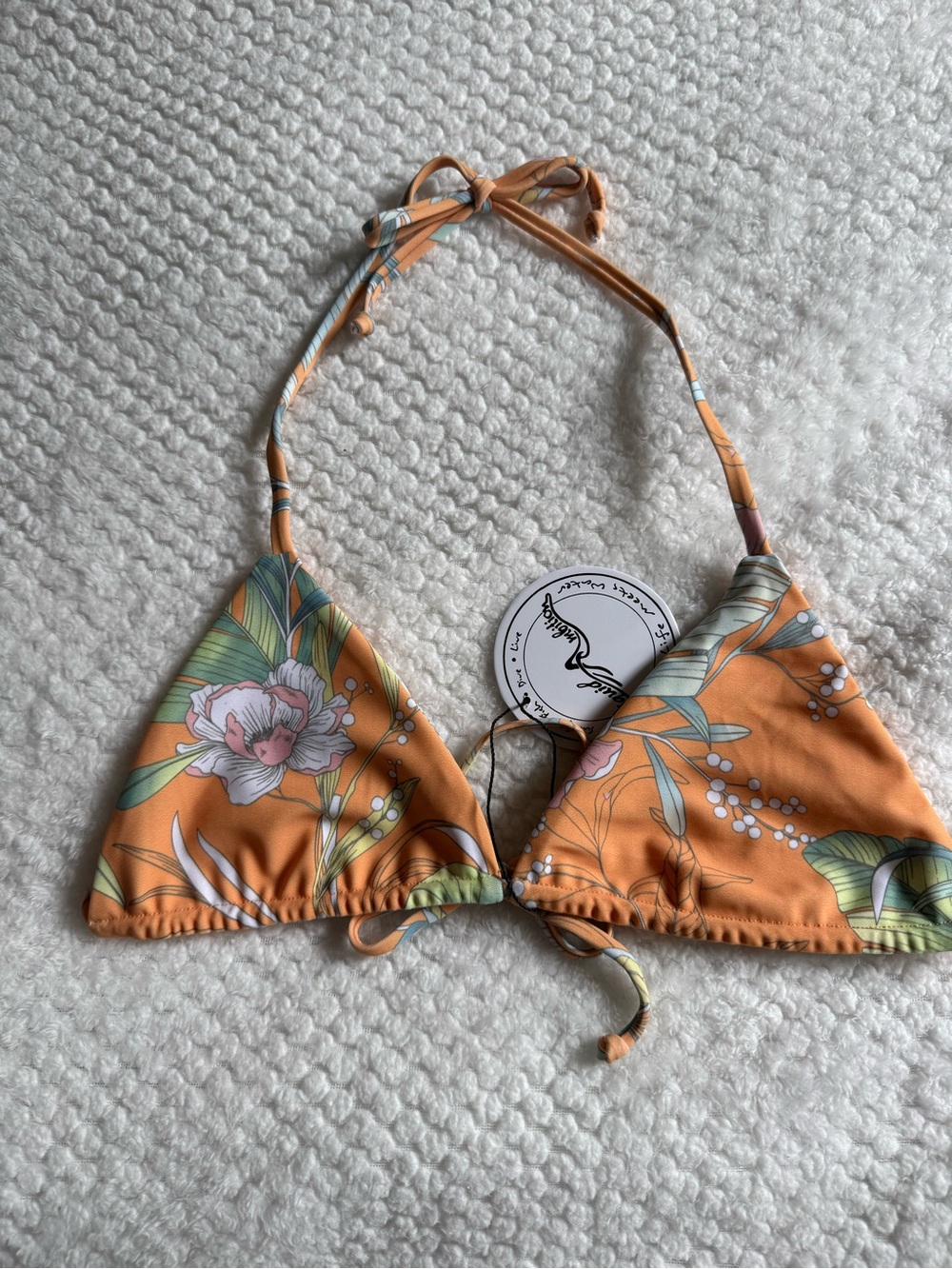 Floral Triangle Bikini Top - Orange